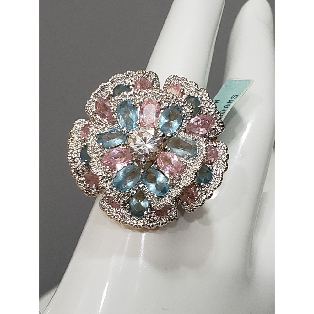 LAUREN G ADAMS Starburst Flower Atomic Ring SZ 7 Cocktail STatement blue pink